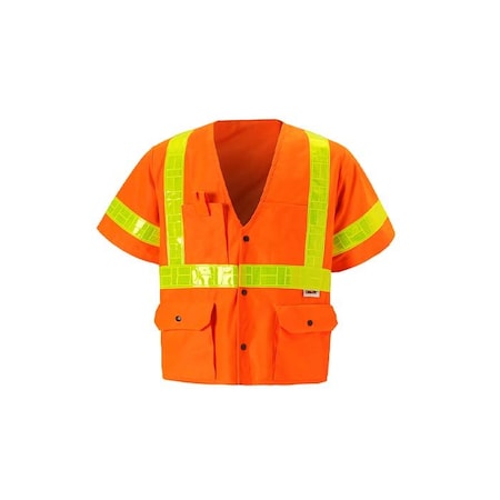 2W International Safety Vest w/Prismatic Trim 4XL Class 3 U Back, , Snap 4 Pockets S8138C-3 4XL